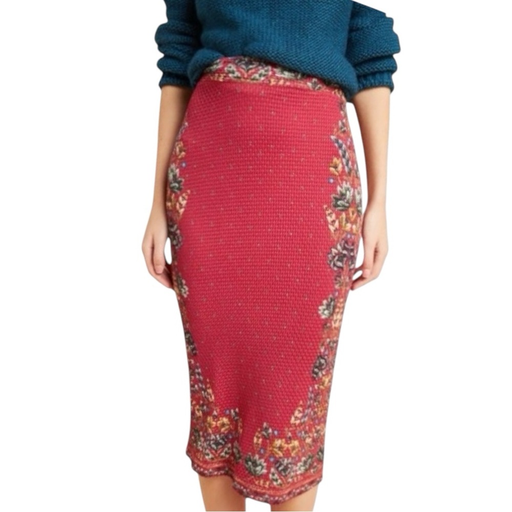 FARM Rio Red Floral-Trim Midi Skirt